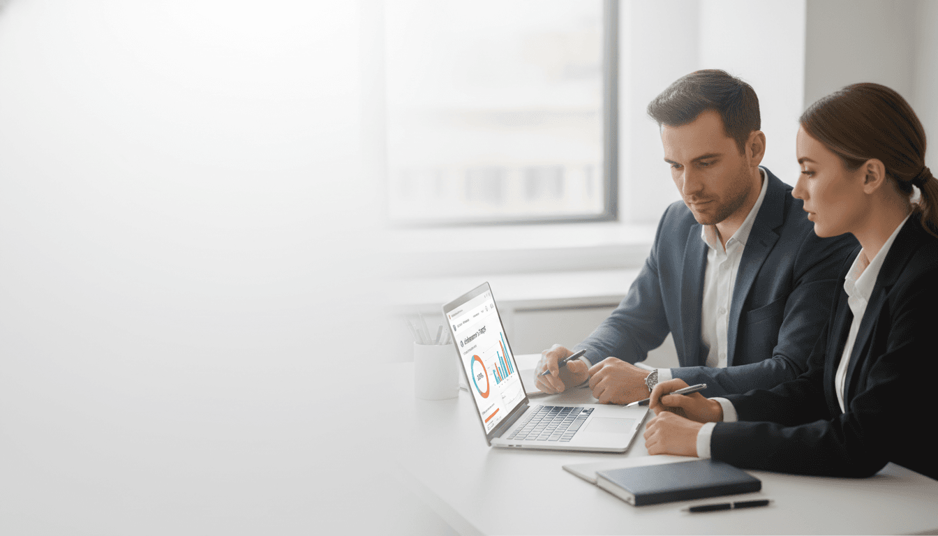 Sales professionals reviewing a performance dashboard